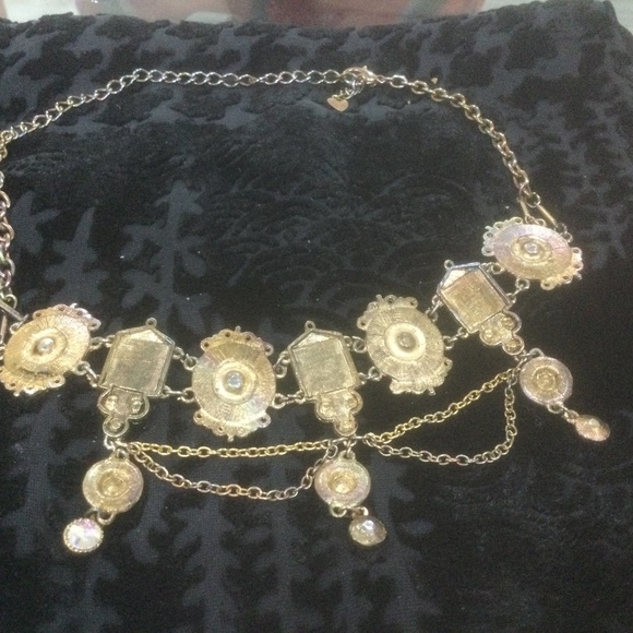 Antique gold tone finish w/ black enamel and aurora borealis crystals. - Picture 1 of 2